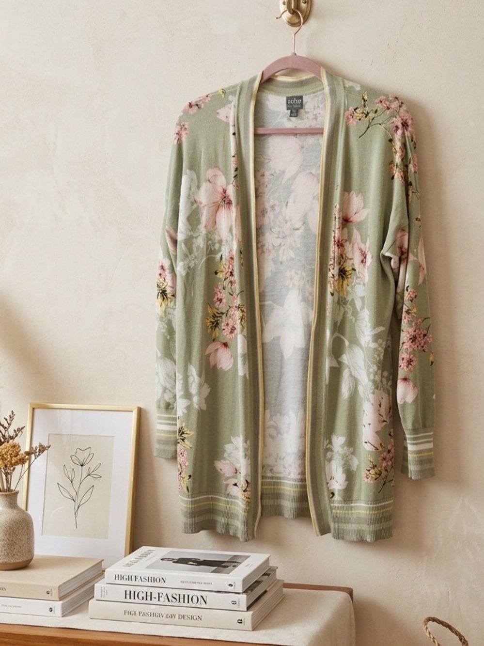New York & Company Sage Green Floral Cardigan